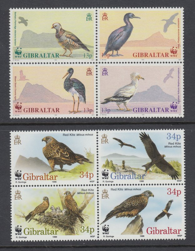 Gibraltar Sc 594a/716 MNH. 1991 & 1996 WWF issues cplt, Endangered Birds