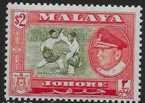MALAYA JOHORE SG164 1960 $2 BRONZE-GREEN & SCARLET MNH
