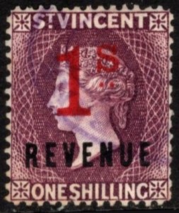 1885 St. Vincent Revenue One Shilling/One Shilling General Tax Duty Stamp Used