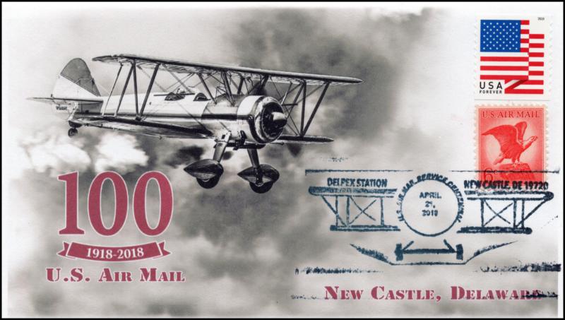18-311, 2018, Air Mail, 100Years, Pictorial, Postmark, New Castle DE, Event Cove