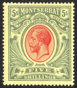 Montserrat 1913 5s GV Green & Scarlet Wmk MCA Scott 42 SG 48 MVLH Cat $90