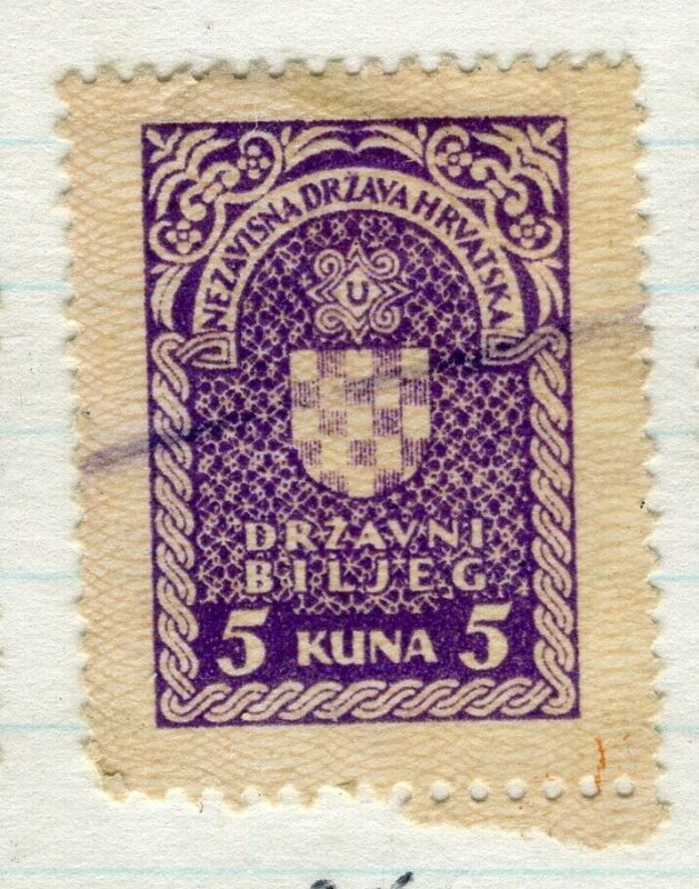 CROATIA; 1940s early classic Revenue/Fiscal issue fine used 5k. value