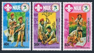 Niue 376-378,379 ac sheet,MNH.Michel 496-498,Bl.65. XV WORLD JAMBOREE,1983.