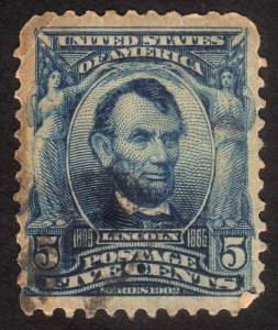 1903, US 5c, Lincoln, Used, Sc 304