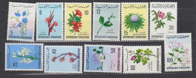 J39822, JL Stamps 1968-9 tunisia set mnh #499-509 flowers