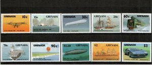 Grenada 1987 - Cars, Ships Trains - Set Of 10  Stamps - Scott #1516-25 - MNH