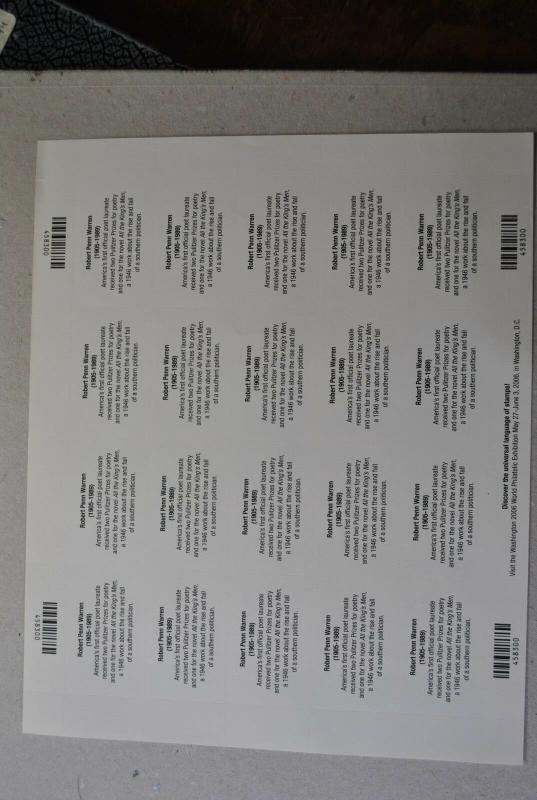 US Robert Penn Warren Scott #3904 Stamp Sheet-20 37¢ 2004 CTO 