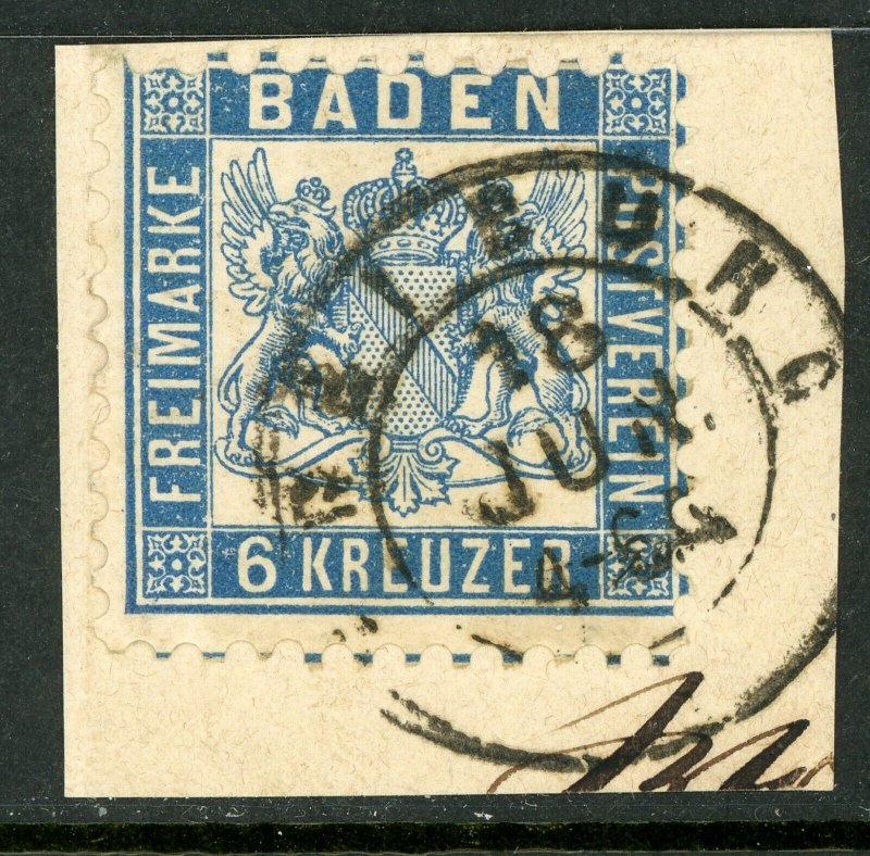 Germany States 1865 Baden 6 Kr Ultra Scott #22 VFU G428