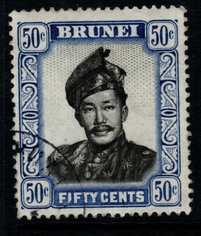 BRUNEI SG110a 1955 50c BLACK & BLUE FINE USED