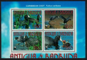 Antigua and Barbuda Birds WWF Caribbean Coot 4v Block of 4 Latin Name 2009