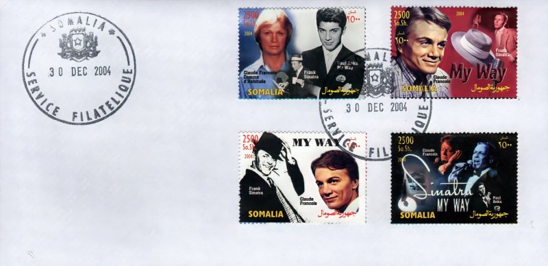 Somalia 2004 Frank Sinatra/Paul Anka/Claude Francois/MY WAY Set (4) FDC