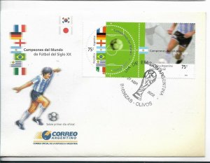 ARGENTINA 2002 SOCCER WORLD CHAMPIONS FLAGS, SOCCER PLAYER, FOOTBALL SPORTS FDC 