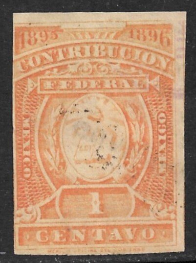 MEXICO REVENUES 1895-96 1c Contribucion Federal GUADALAJARA  at Back CF107 Used