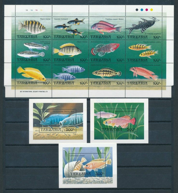 [110153] Tanzania 1992 Marine life fish With souvenir sheets MNH