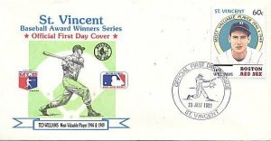 ST. VINCENT 1989 BASEBALL TED WILLIAMS M.V.P FDC