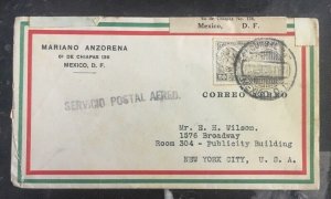 1930 Mexico City Mexico Commercial Airmail Cover to New York Usa