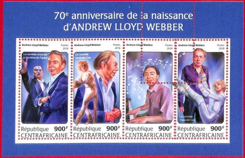 A1615 CENTRAL AFRICAN  - ERROR: MISSPERF S/S - 2018 Music, Andrew Lloyd Webber