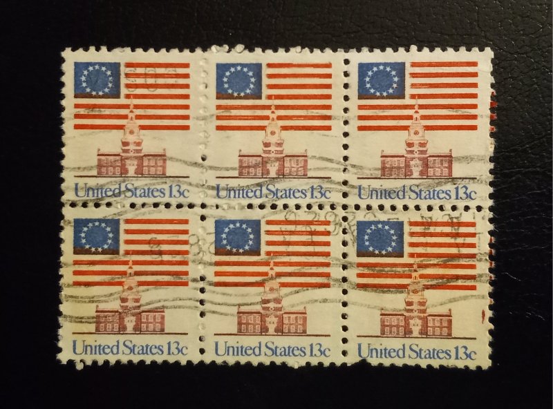 US Scott #1622 Used Block Of Six (13 Star) Flags 1975