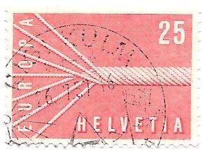 Switzerland 363 (used) 25c Europa: rope as symbol of unity, lt red (1957)