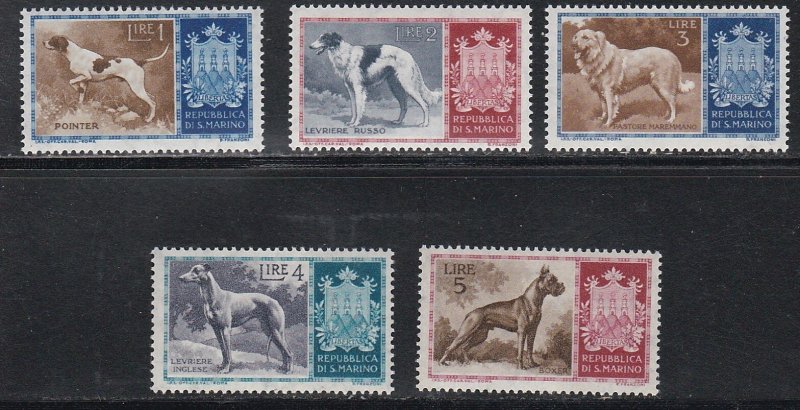 San Marino # 375-379, Dogs, Mint Hinged, 1/3 Cat.