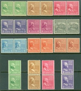 EDW1949SELL : USA 1938-39 Sc #839-51 Coil Line pairs F-VF, Mint NH. Catalog $139