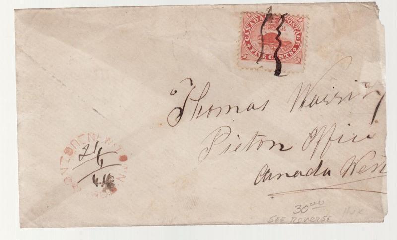 1864 Canada Cover to Picton Squiggle cancel