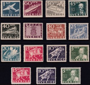 Sc# 248 / 262 Sweden 300th Anniv of Swedish Postal Serv 1936 set MNH CV $300.00