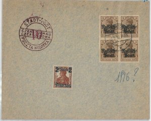 55877-Poland Poland-POSTAL HISTORY: Michel 1 block of 4 on Cover - 1916 