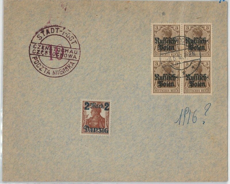 55877-Poland Poland-POSTAL HISTORY: Michel 1 block of 4 on Cover - 1916 