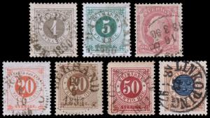 Sweden Scott 42-43, 45-49 (1886) Used H F-VF, CV $14.50 B