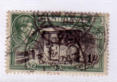 Gibraltar Sc 114b 1/ Gate & G VI pf 13 ½ stamp used