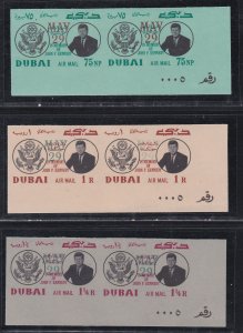 Dubai # C52-54, John F. Kennedy  May 29 Overprints, Imperf Pairs, LH,