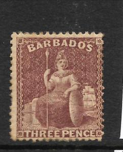 BARBADOS 1873 3d BROWN  BRITANNIA MH  SG 63