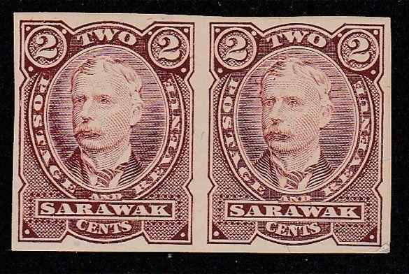 SARAWAK 1895 2c brown colour trial IMPERF pair hinged mint.................65683