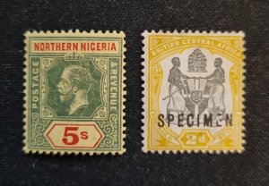 Great Britain Central Afrika 2d Overprint Specimen And King Edward 5s 1910. Unus