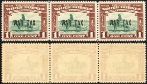 North Borneo SG318 1941 1c War Tax Strip of 3 U/M Cat 3.50 GBP each