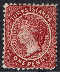 TURKS ISLANDS 1887 QV 1D WMK CROWN CA PERF 12