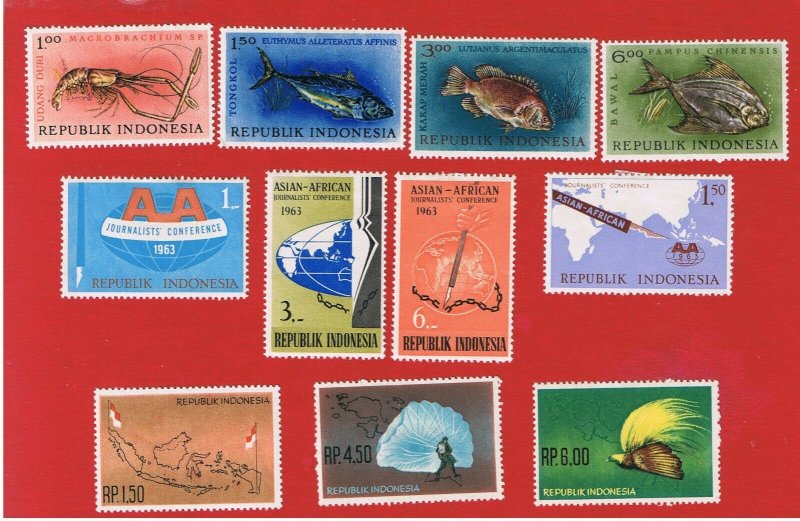 Indonesia #589-599  MVFLH OG   3 sets   Free S/H