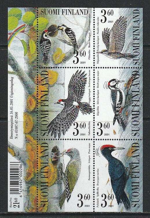 2001 Finland - Sc 1156 - MNH VF - Souvenir Sheet - Woodpeckers
