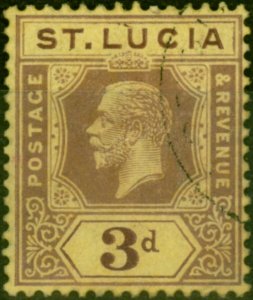 St Lucia 1921 3d on Pale Yellow SG82b Die II V.F.U