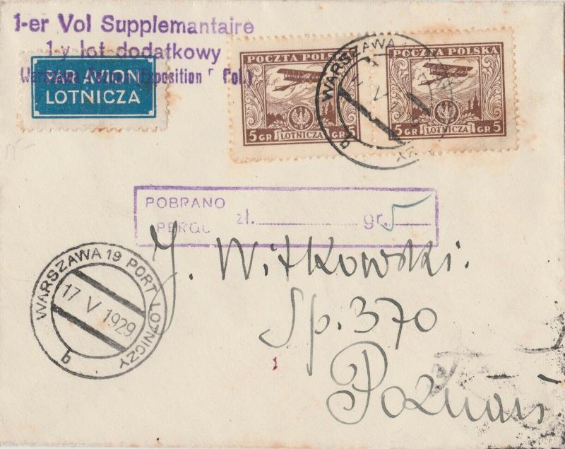 POLOGNE / POLAND 1929 (May 17) SPECIAL Air Mail Flight Cover WARSAW-POZNAN