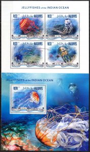 Maldive Islands 2014 Marine Life Jelly Fish Sheet + S/S MNH