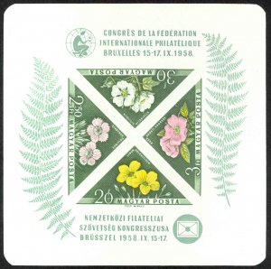 Hungary Sc# 1202a MNH Souvenir Sheet (imperf) 1958 Flowers