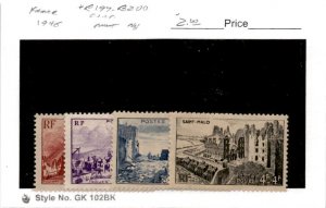 France, Postage Stamp, #B197-B200 Mint NH, 1945 World War 2 Ruins (AC)