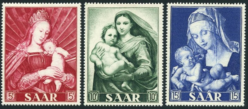Saar 250-252, MNH. Mi 351-353. Madonna, Child by Raphael, Durer, Holbein, 1954.