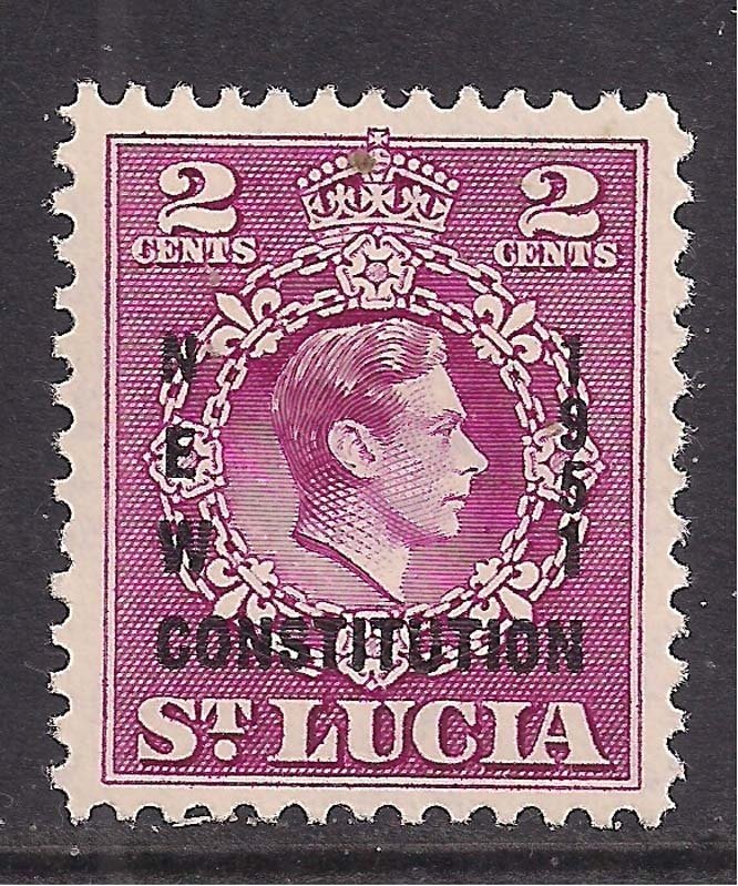 St Lucia 1951 KGV1 2 cts Magenta New Constitution MM SG 167 ( C942 )
