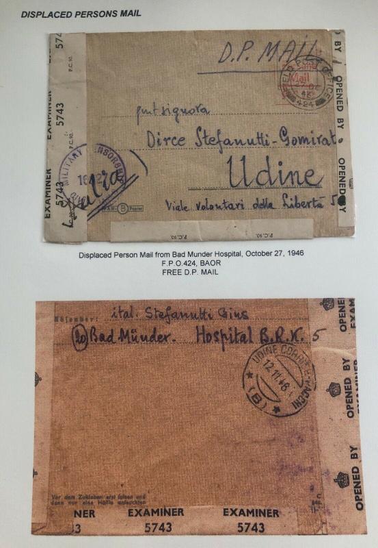 1946 Bad Munder Hospital Germany Displaced Person DP Camp Cover to Udine Italy