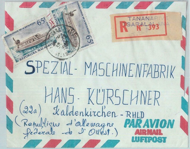 81094 - MADAGASCAR - POSTAL HISTORY - REGISTERED COVER to GERMANY 1968 - BOATS