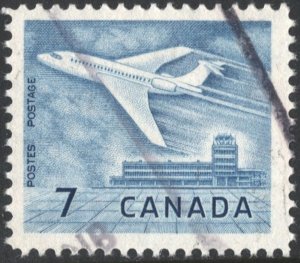 Canada SC#414 7¢ Douglas DC-9 Airliner and Upland Airport, Ottawa (1964) Used