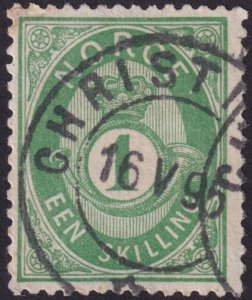 Norway 1875 #16 fvf-u 1s Yellow Green